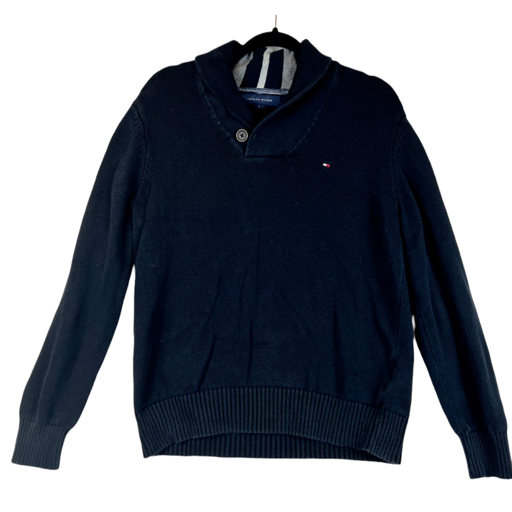 TOMMY HILFIGER BUTTONED MOCK NECK COTTON Blue PULLOVER SWEATER M Medium
